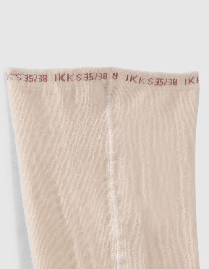 Collants écrus tricot motifs léopard-coeurs fille