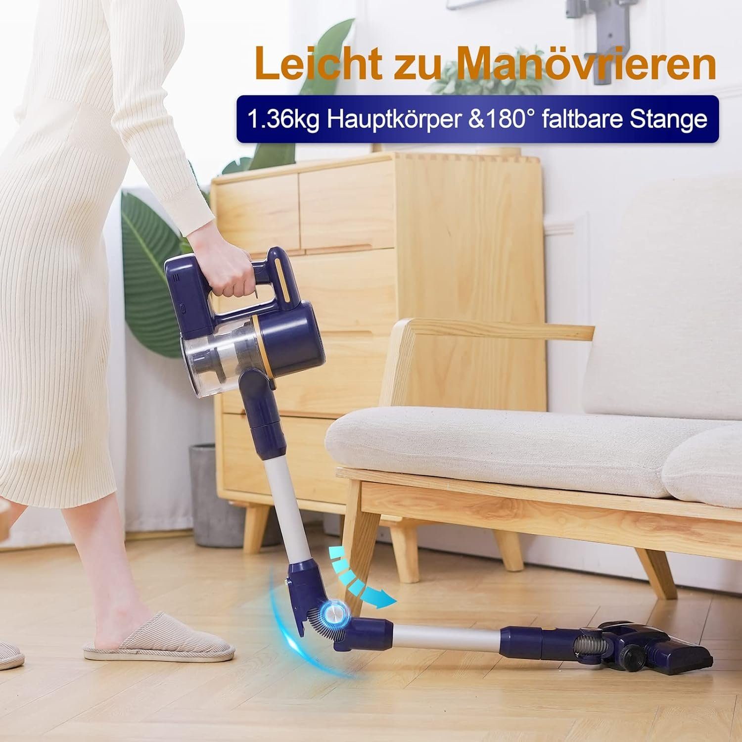 TASVAC Akku-Stielstaubsauger TASVAC, Akku Staubsauger, 25KPa, 55 Minuten, Akku-Hand-und Stielstaubsauger