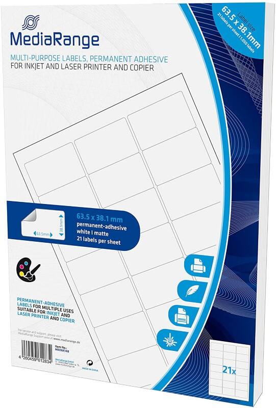 MediaRange Universaletiketten MRINK148 Rechteckig Inkjet- und Laserdrucker und Kopierer Weiß