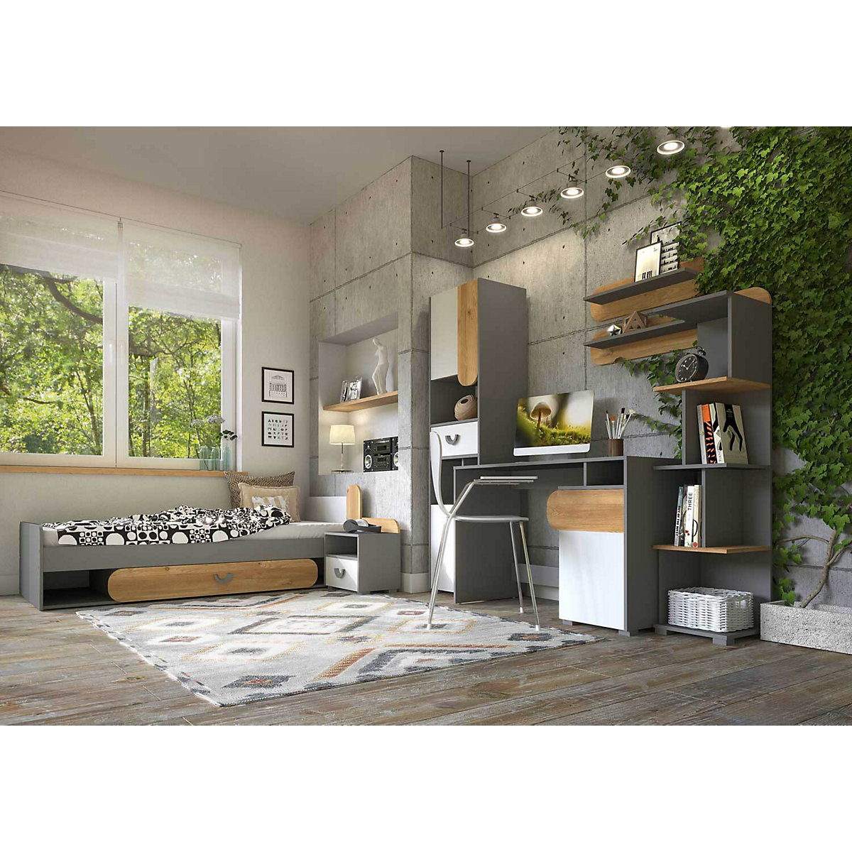 Jugendzimmer-Set komplett Carina 7-teilig 80x195cm mit 3 Schubladen