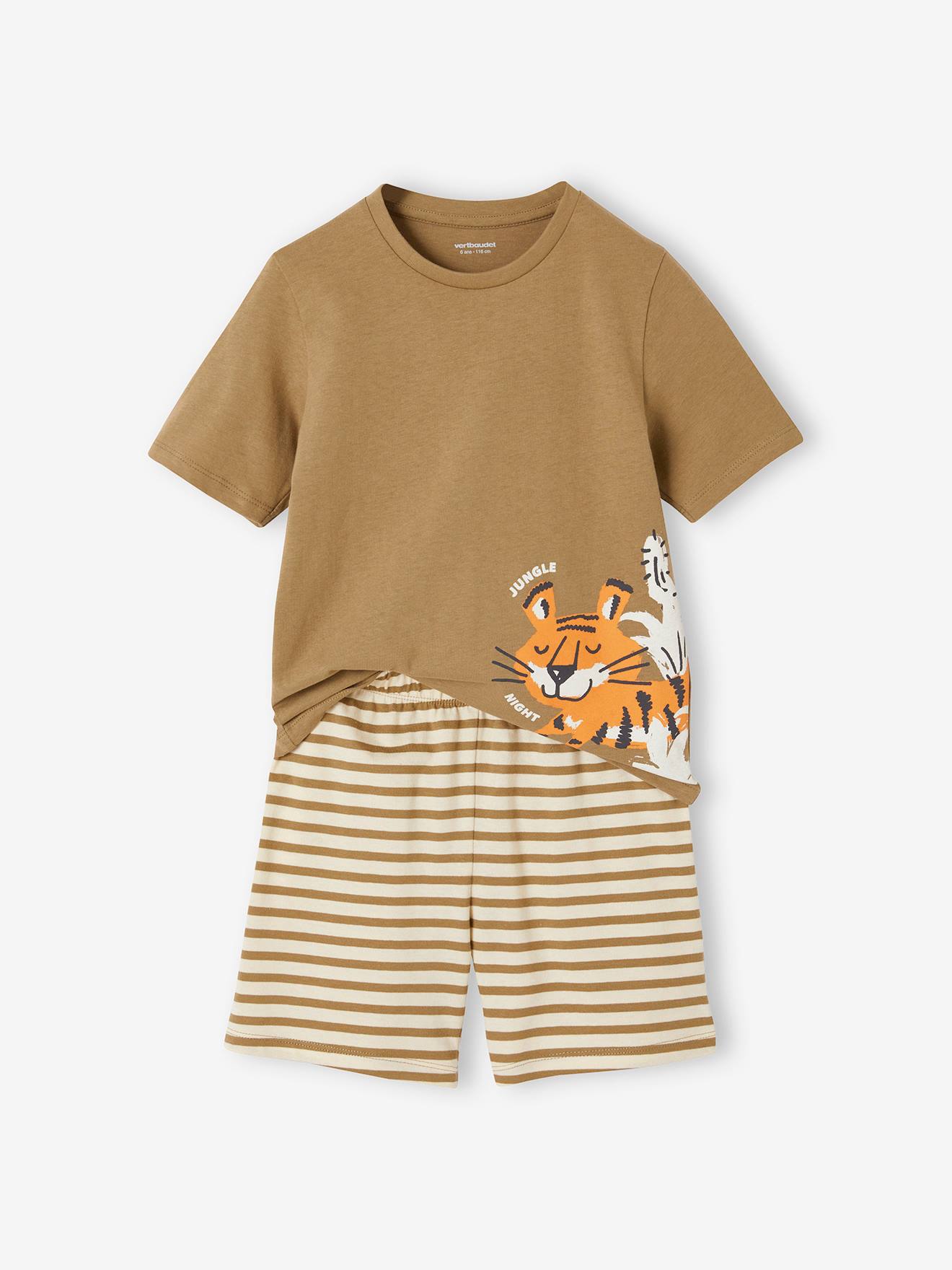 Vertbaudet 2er-Pack kurze Jungen Schlafanzüge mit Tigern Oeko-Tex - khaki