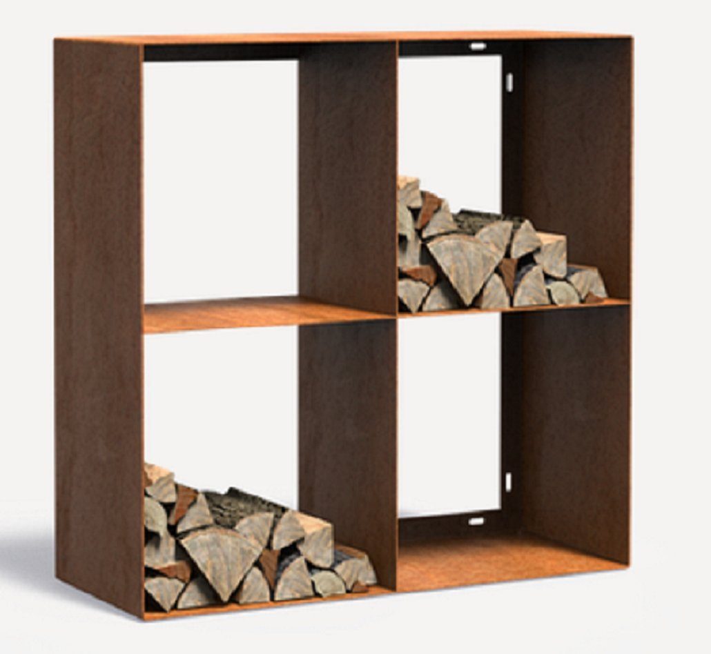 Adezz Kaminholzregal Adezz Holzlager Logg Square Divi Cortenstahl, roher Cortenstahl 3 mm