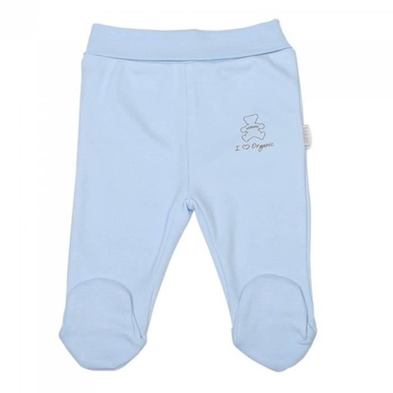 Pantalon bébé à pieds en coton bio, BASIC bleu