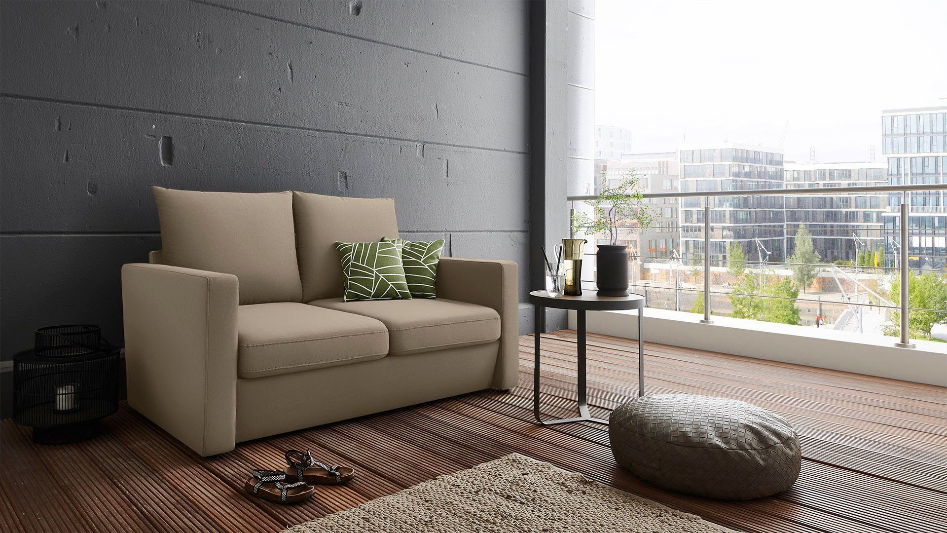 DOMO collection Sofa Slunce, 3 Teile, für Outdoor geeignet, Raumwunder, 2-Sitzer mit 2 Hockern