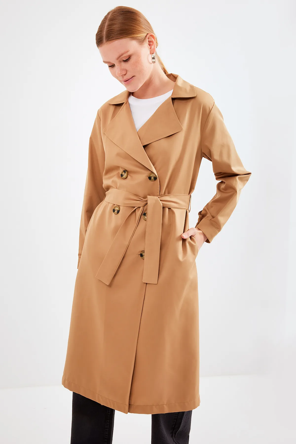 Bigdart  5853 Zweireihiger Trenchcoat mit Kragen – Hellbraun