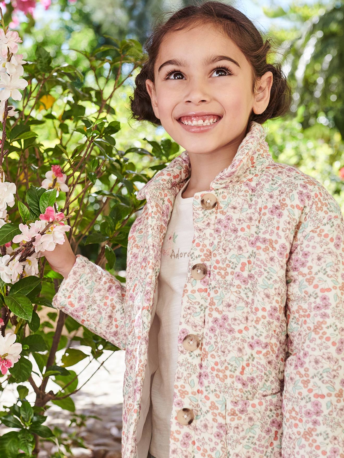 Veste matelassée imprimée fleurs fille écru