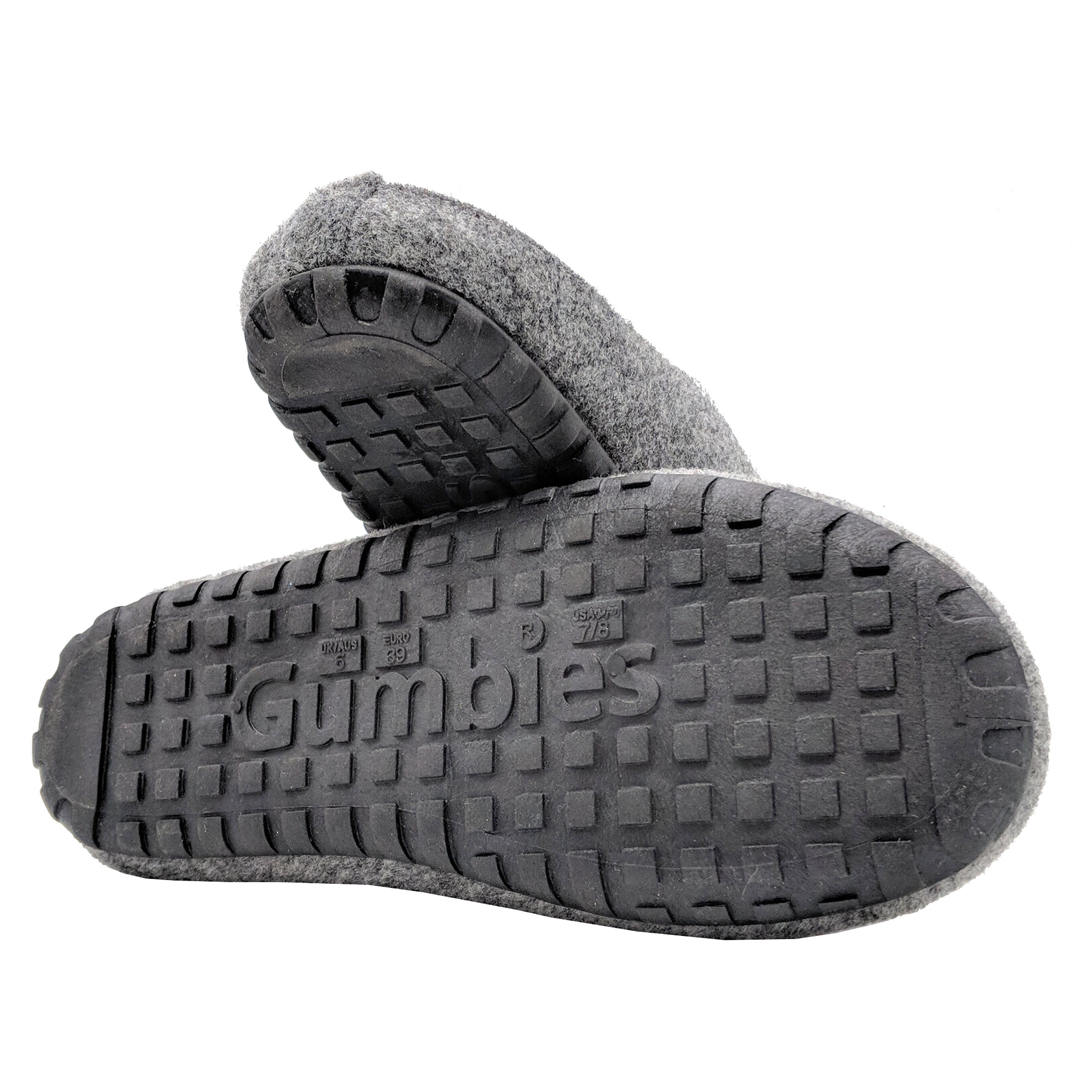 Gumbies Outback Slipper in Grey Charcoal Hausschuh aus recycelten Materialien in farbenfrohen Designs