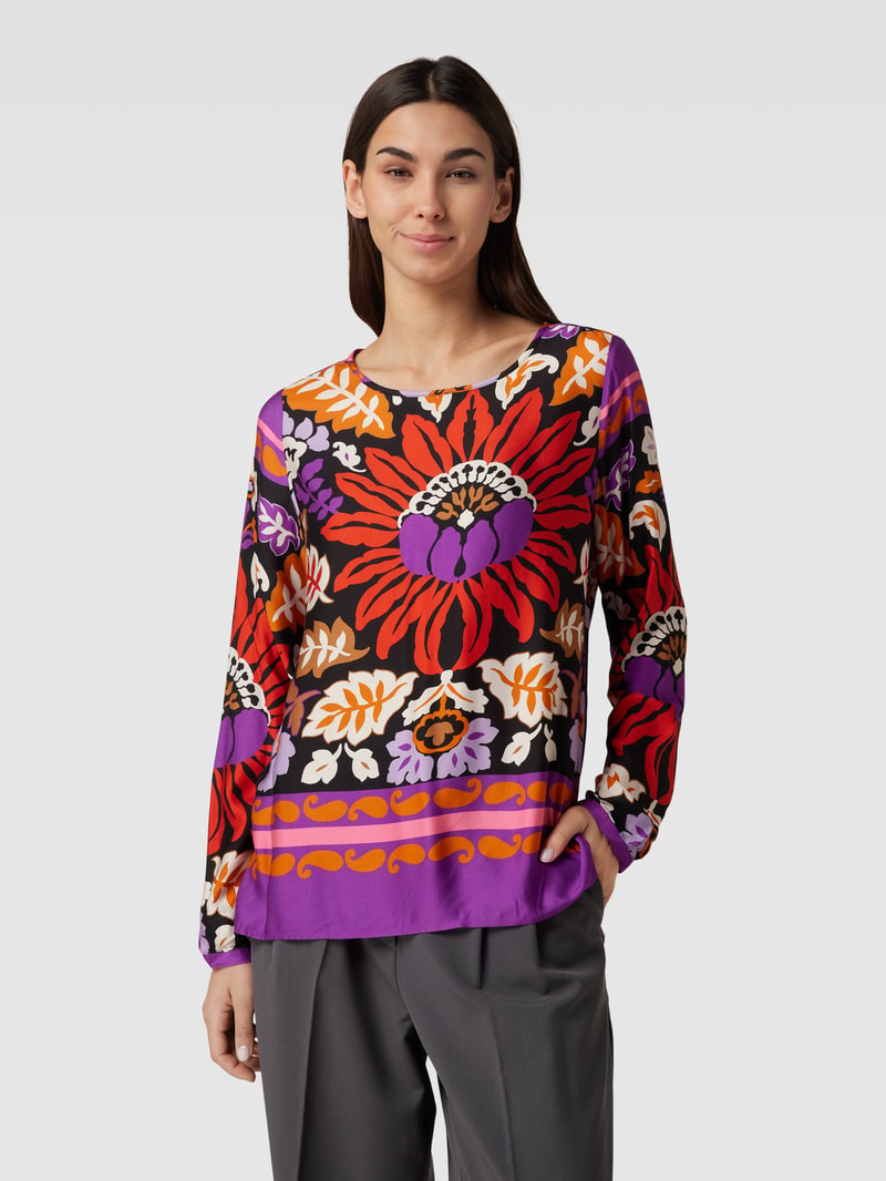 Blusenshirt aus Viskose mit Allover-Muster in schwarz