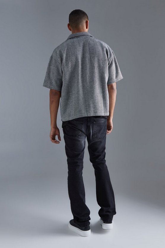 Kurzärmliges kastiges Oversize Jacquard-Hemd