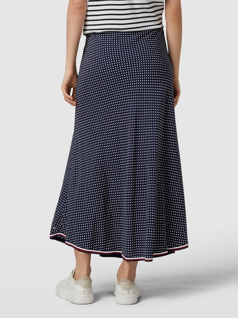 Midirock aus Viskose mit Allover-Muster Modell 'POLKADOT' in marineblau