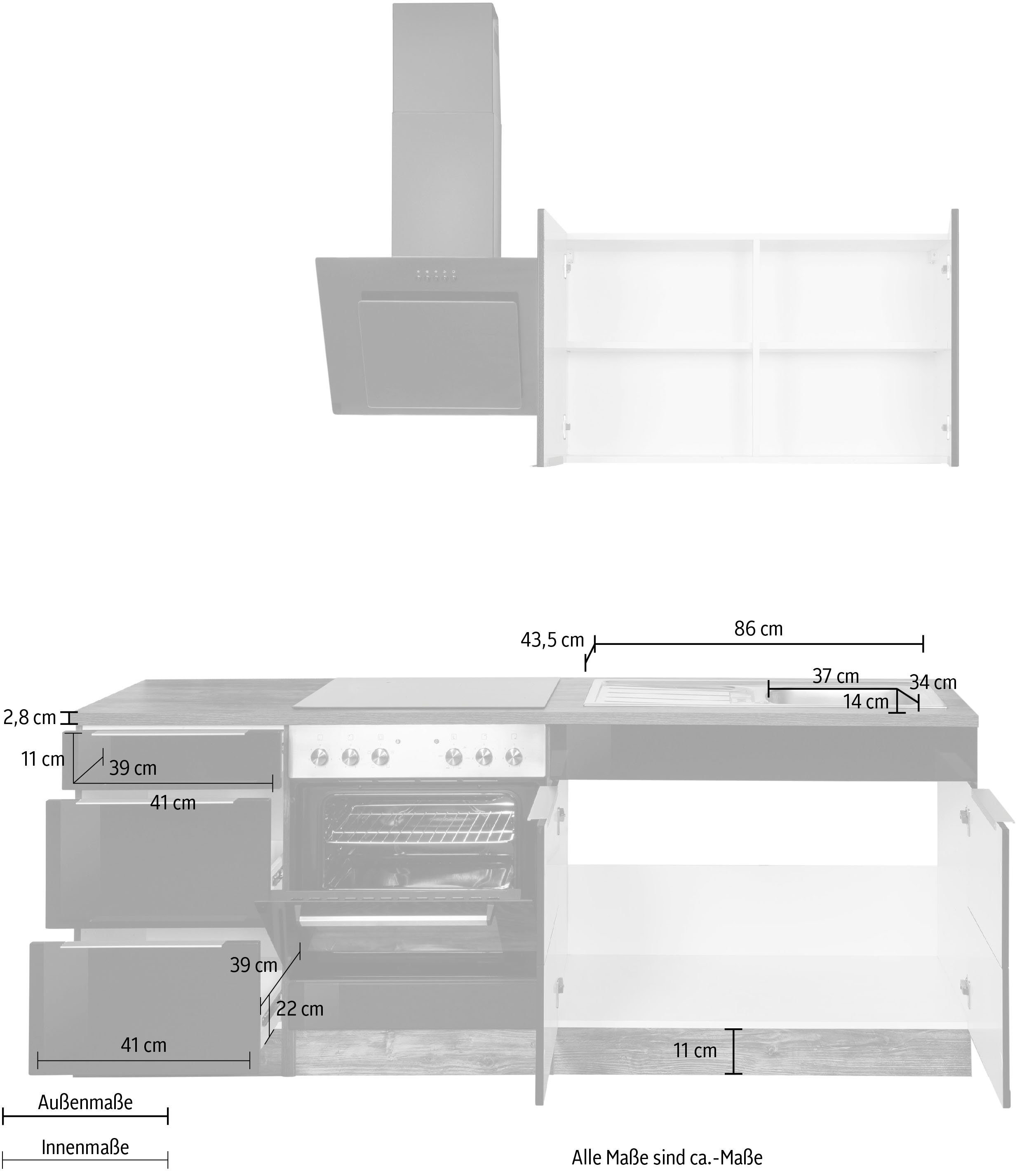 HELD MÖBEL Küchenzeile Brindisi, ohne Geräte, Breite 210 cm
