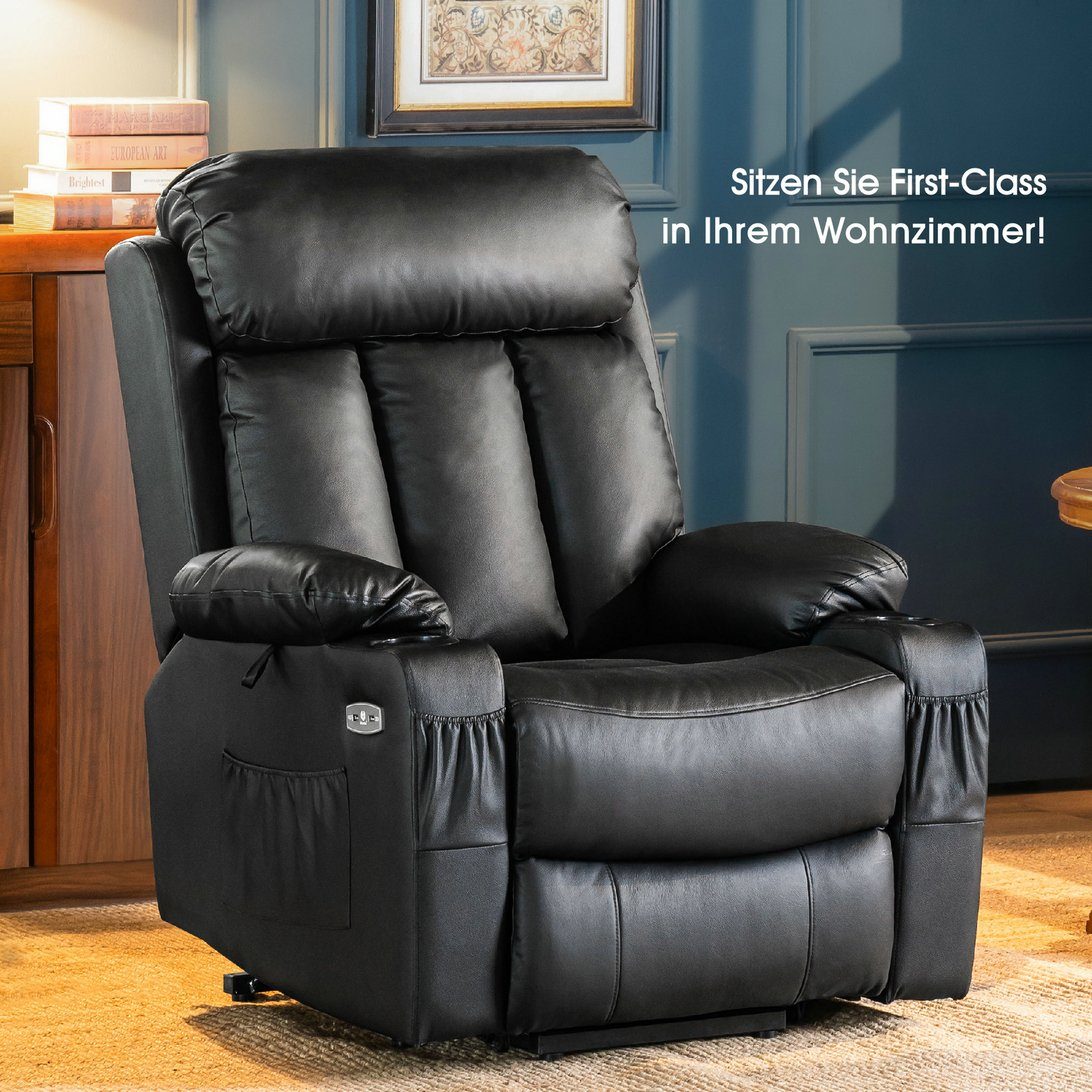 MCombo Relaxsessel MCombo elektrische Aufstehhilfe Fernsehsessel Relaxsessel 7190, motorisch verstellbar, Leder, Schwarz, 100 x 86 x 112 cm