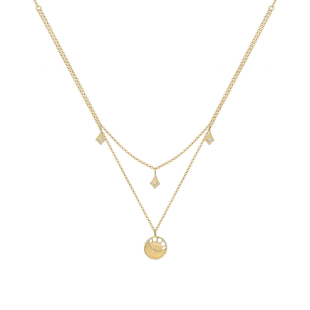 Elli Elli Collier Femme Pendentifs Soleil Lune Astro avec Cristal  - (925/1000) Argent collier
