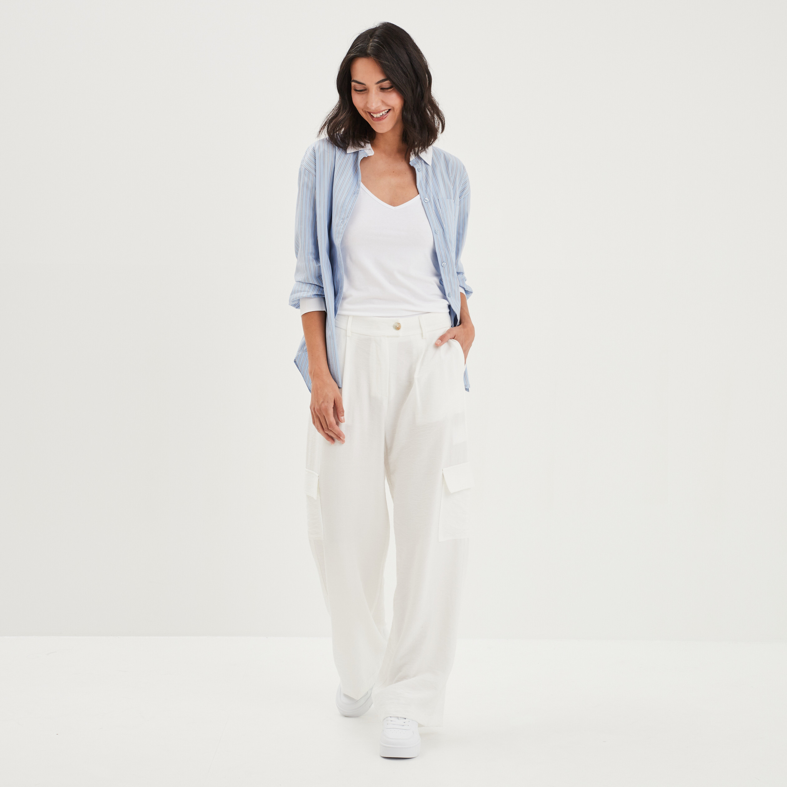 Chemise oversize manches longues bleu ciel femme | La Halle