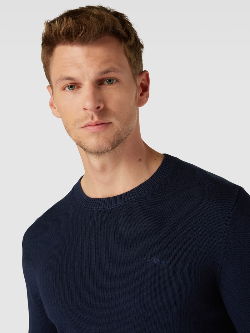 Strickpullover mit Label-Stitching in marineblau