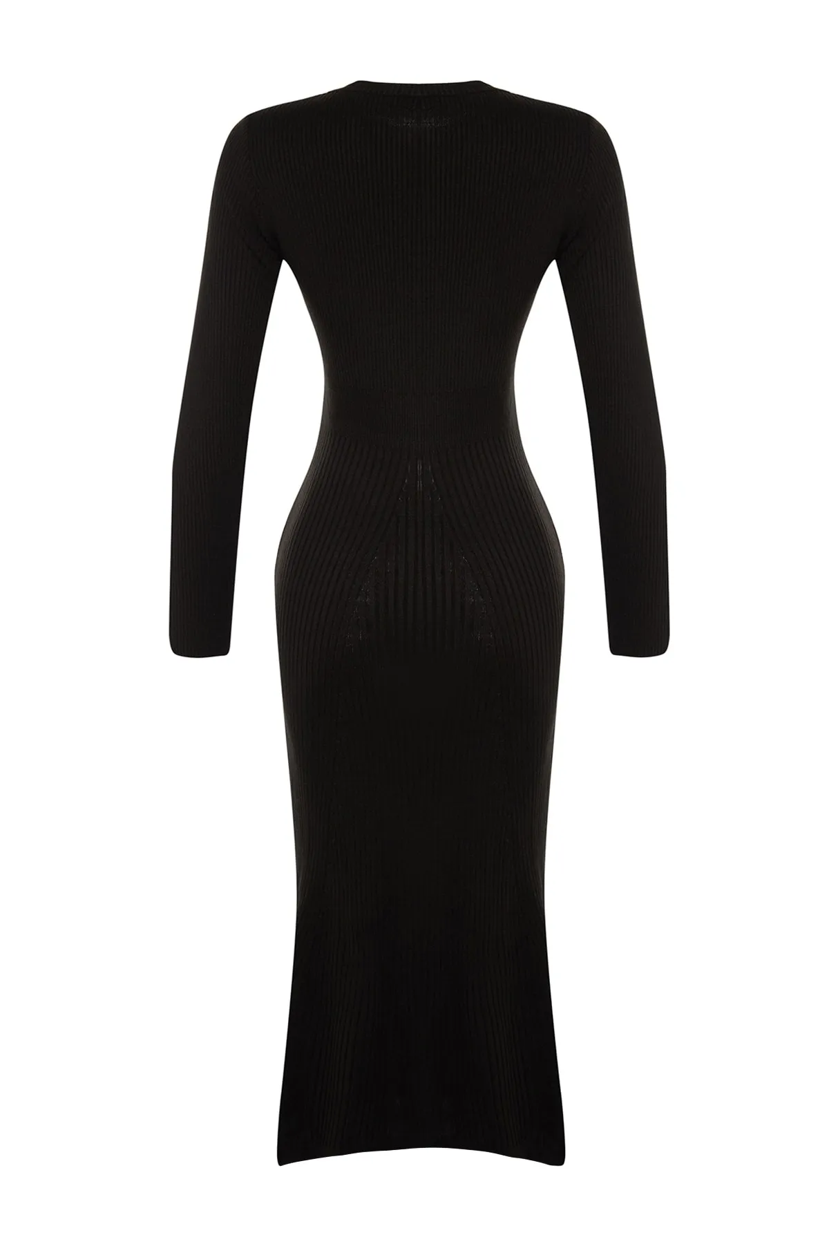 Trendyol Collection  Schwarzes Midi-Strickkleid mit Rundhalsausschnitt TWOAW21EL0422