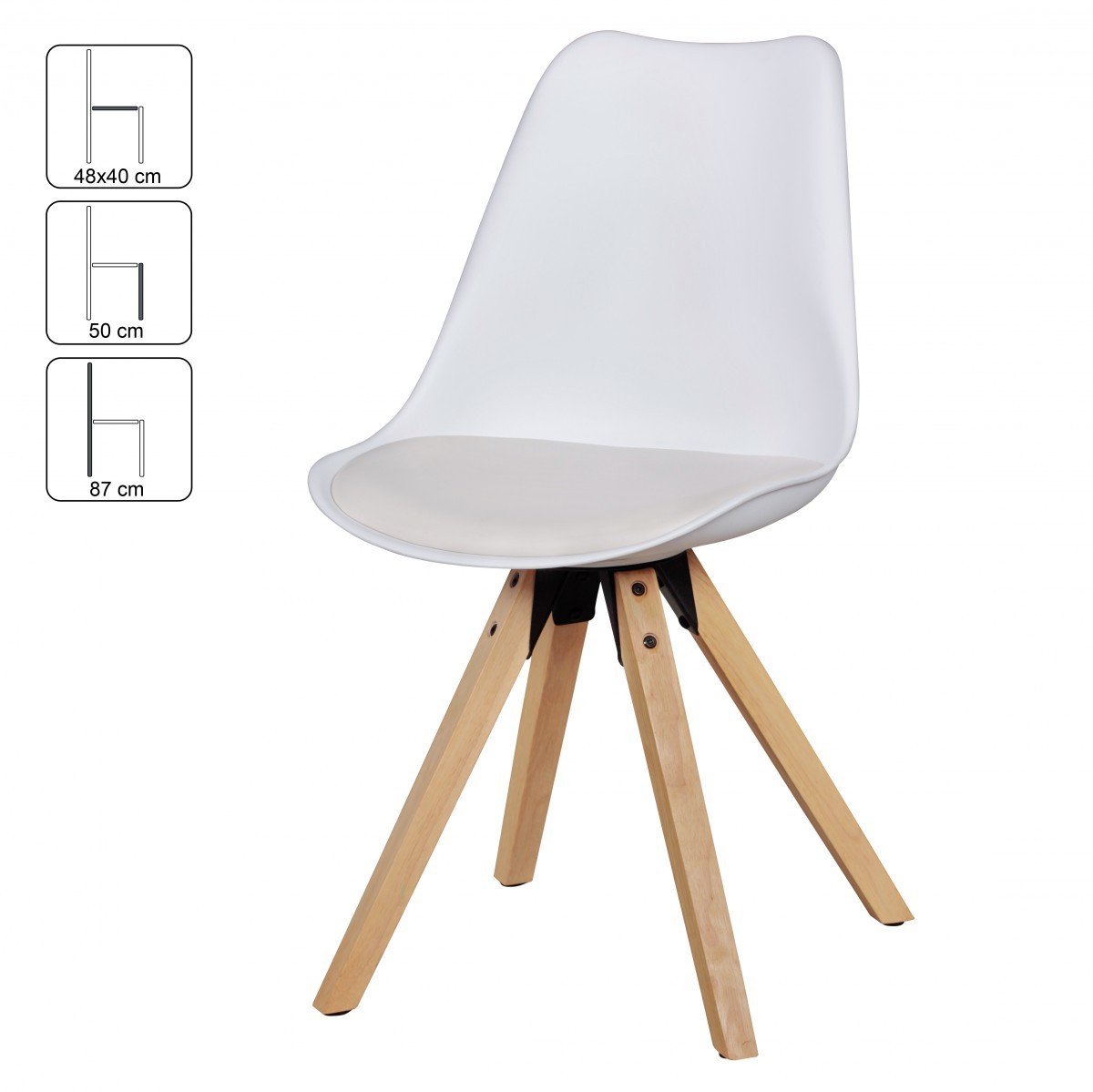 Wohnling 2er Set Retro Esszimmerstuhl weiß | Polsterstuhl Skandinavisch Rückenlehne | Küchenstuhl Kunstleder gepolstert