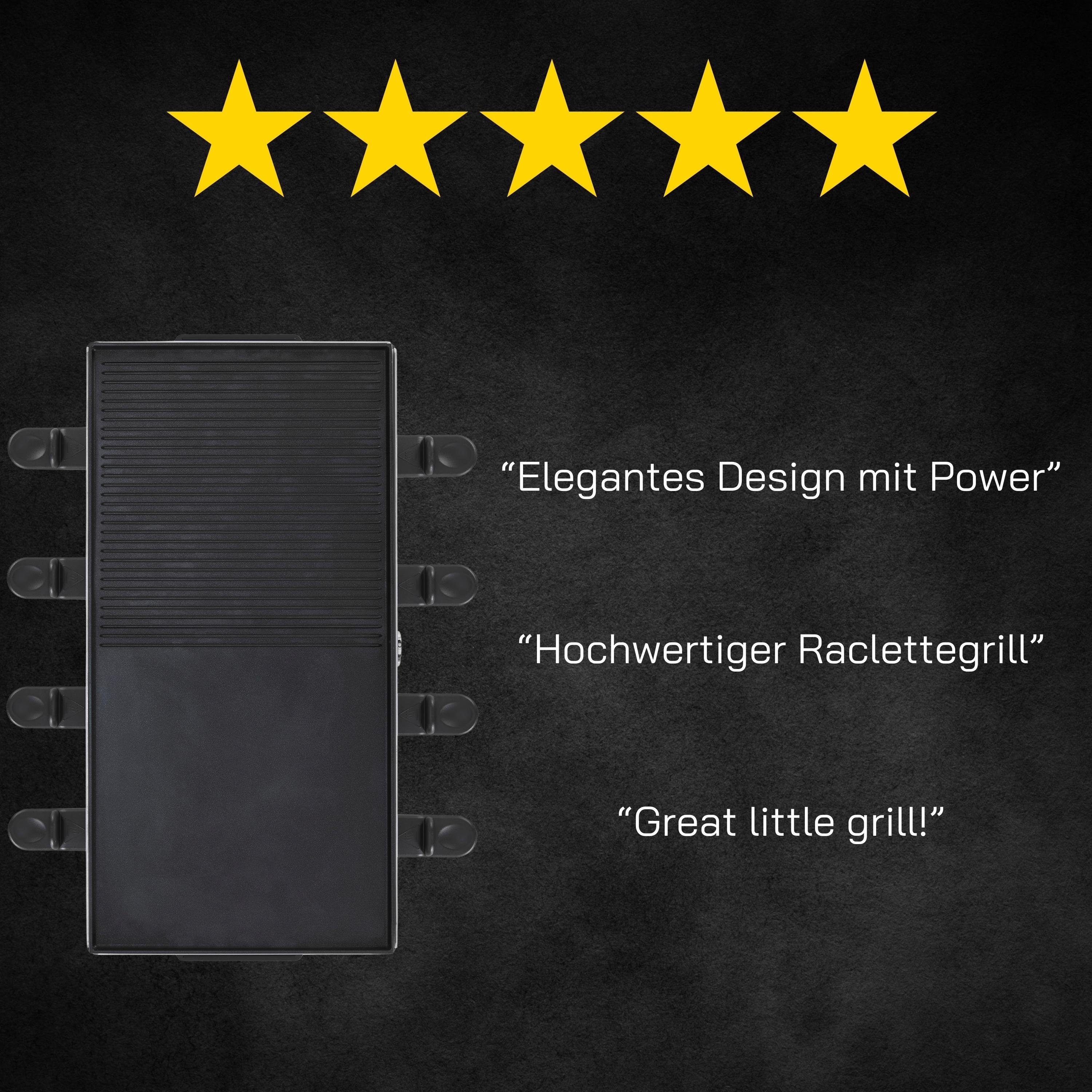 Gutfels Raclette RACLETTE 4020, 8 Raclettepfännchen, 2000 W, Wendeplatte als Grill oder Plancha, bis zu 8 Pers., Spülmaschinenfest
