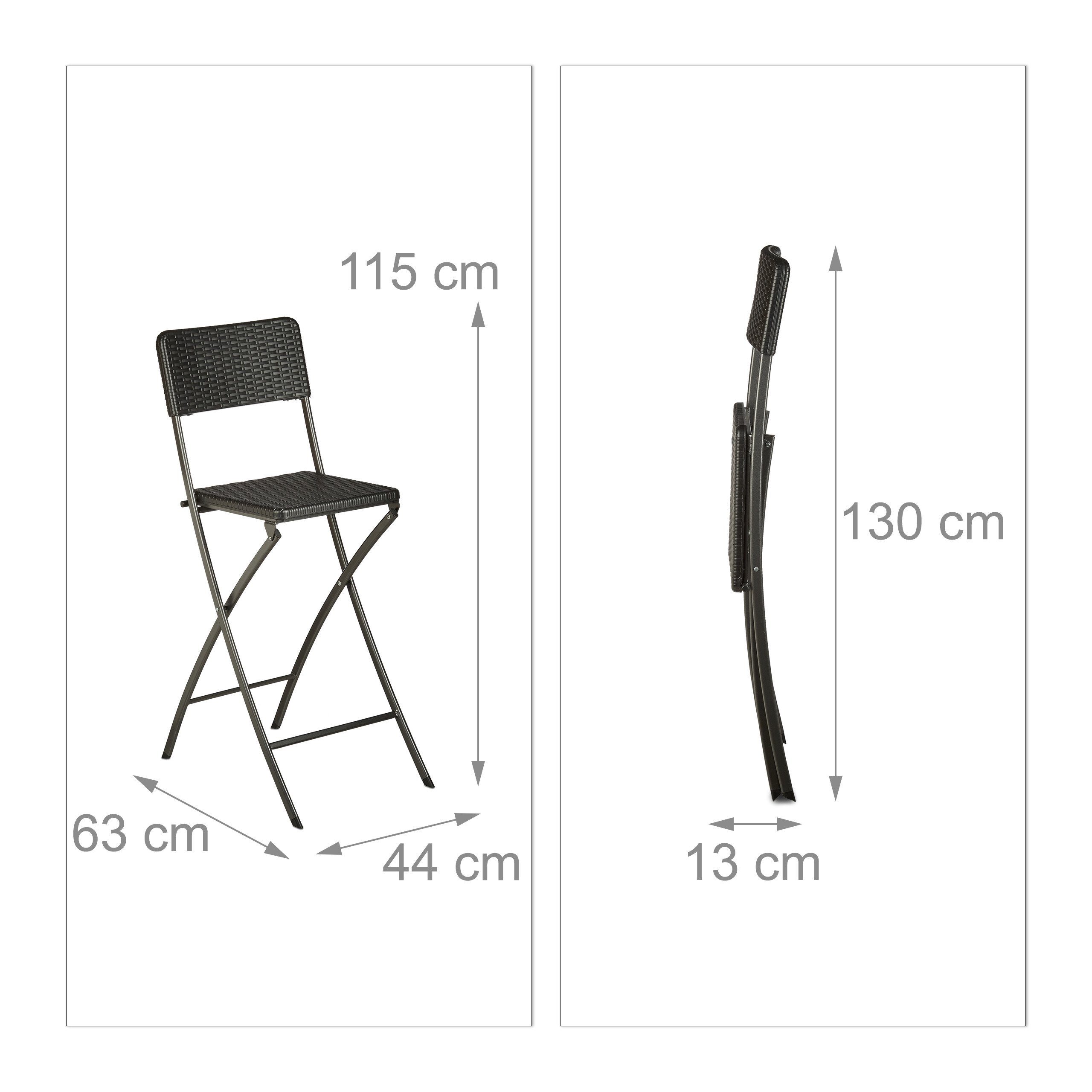 relaxdays Bistrostuhl Barstuhl klappbar BASTIAN 2er Set, Schwarz