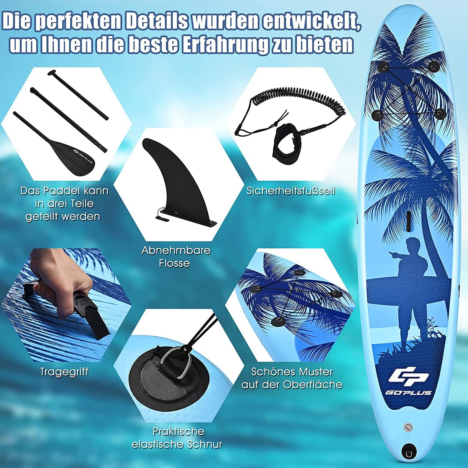 KOMFOTTEU SUP-Board Aufblasbares SUP Board, Beblasbarkeit bis zu 130 kg
