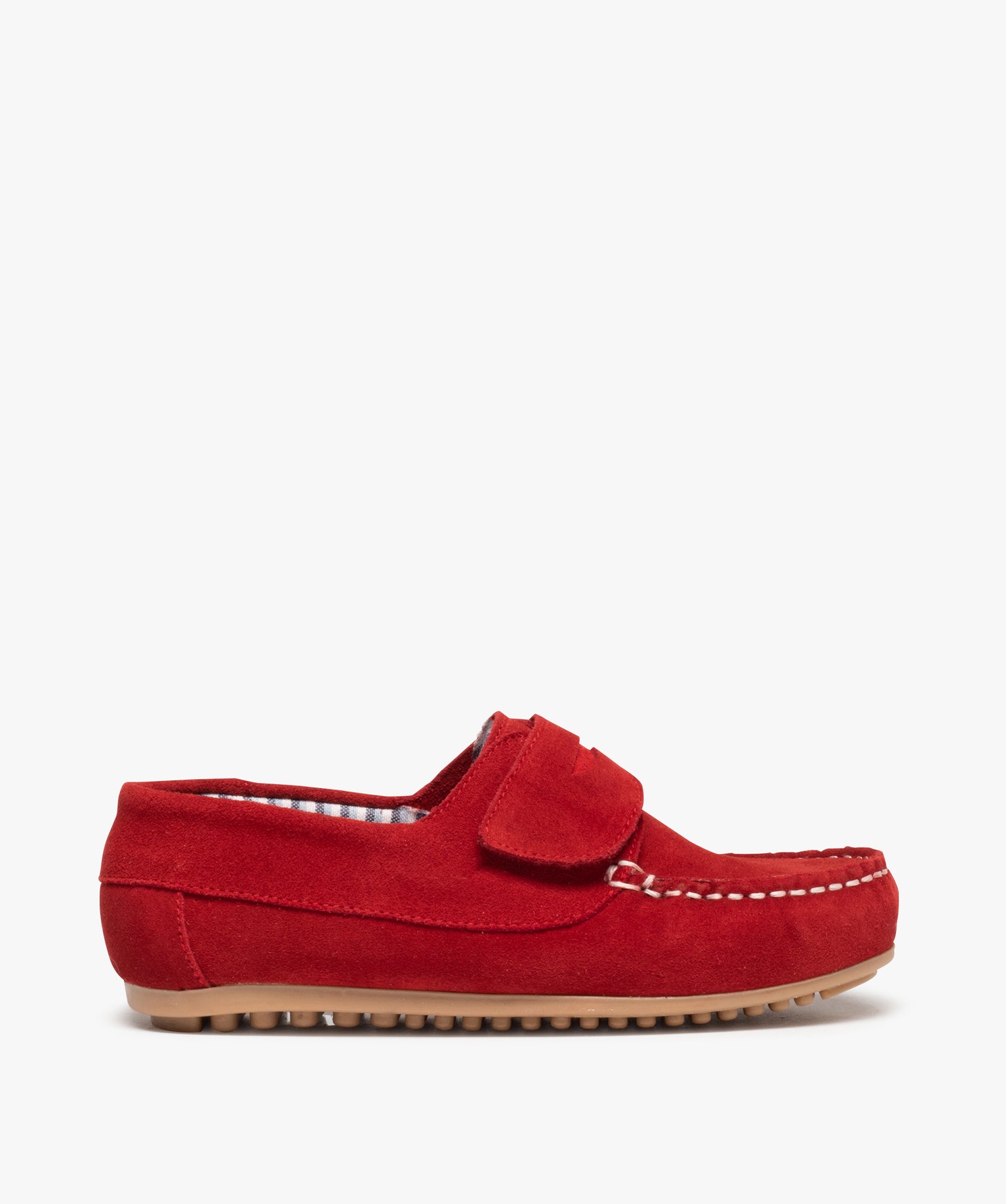Mocassins Garçon dessus cuir retourné fermeture scratch rouge fonce | GEMO