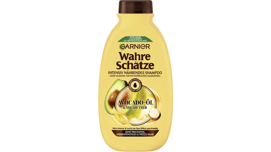 Garnier Wahre Schätze Shampoo Avocado-Öl/Sheabutter - Shampoo für trockenes Haar - für ein natürliches Haargefühl 300 ml