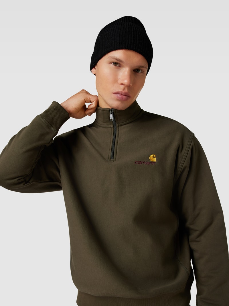 Sweatshirt mit Troyer-Kragen Modell 'AMERICAN SCRIPT' in dunkelgrün