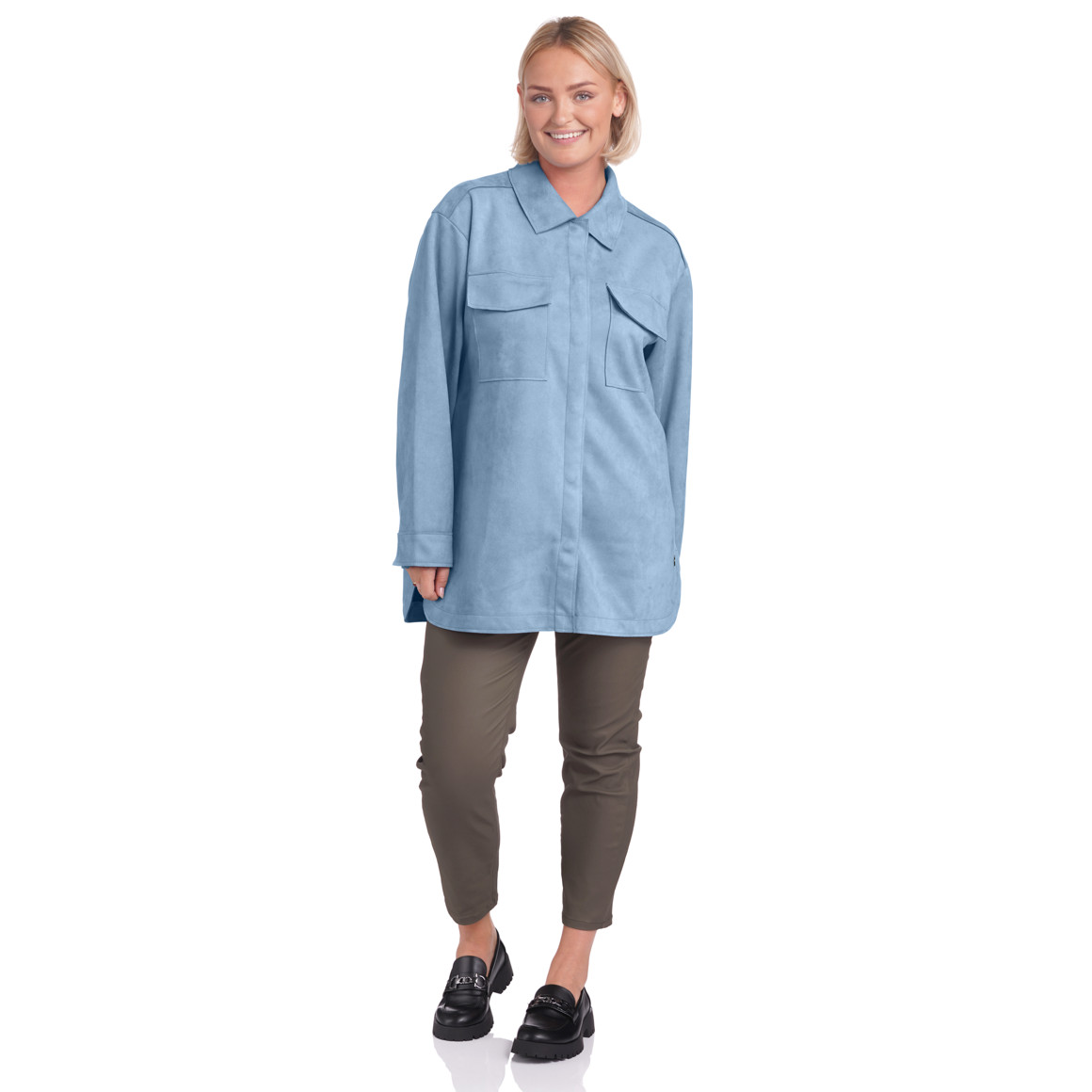 Damen Veloures-Overshirt mit zwei Taschen