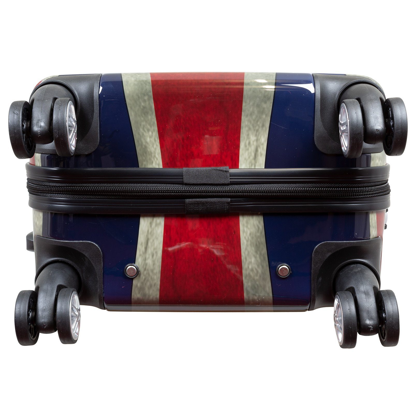 Trendyshop365 Hartschalen-Trolley Union Jack, bunter Koffer mit London-Motiv, 3 Größen, 4 Rollen, Zahlenschloss, Polycarbonat, Dehnfalte