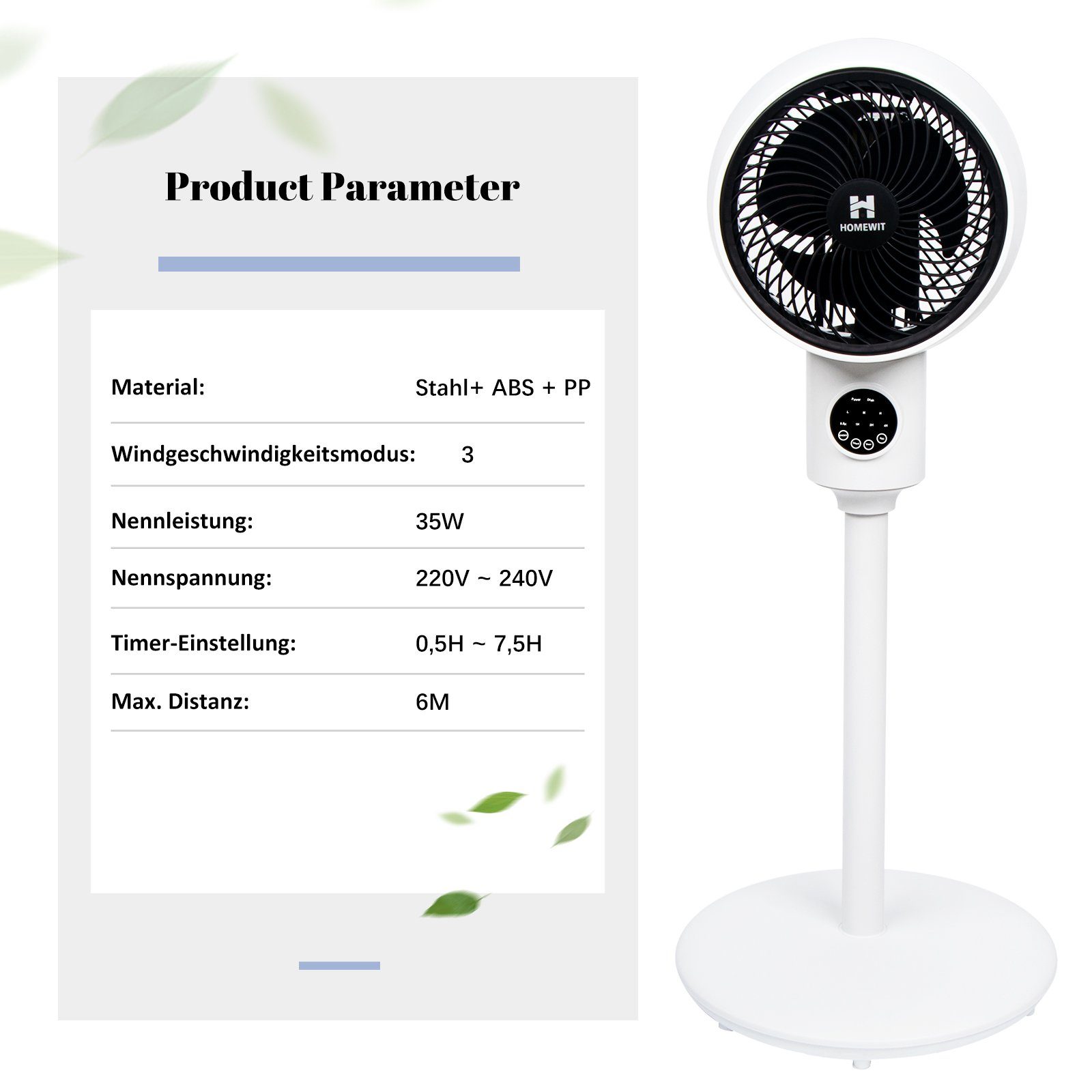 Homewit Turmventilator Standventilator Leise Ventilator mit Fernbedienung Timer-Einstellung, 3D Luftumwälzung für Schlafzimmer Wohnzimmer usw.