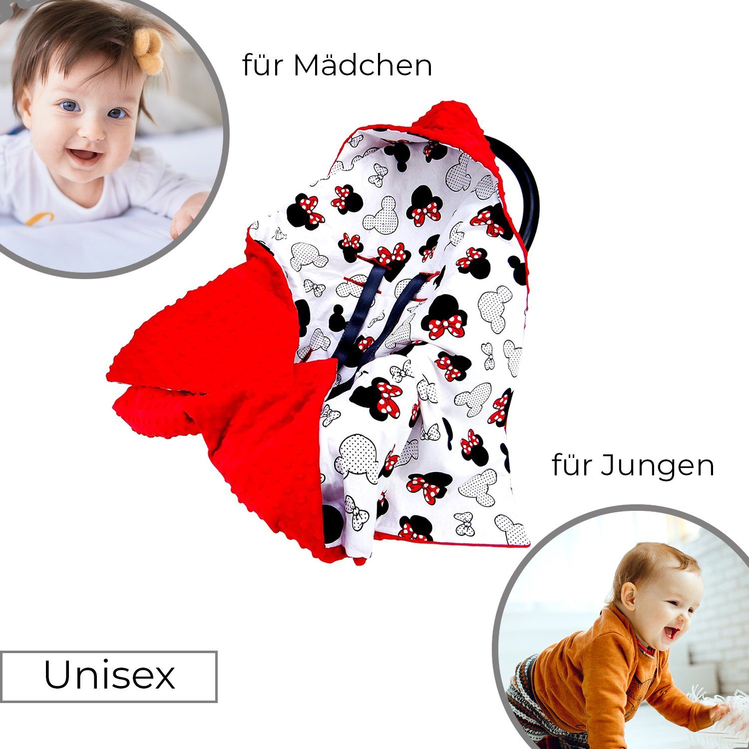 Einschlagdecke Doppelseitige Einschlagdecke für Babyschale Autokindersitz Mickey rot, Welt der Träume, Made in Europe