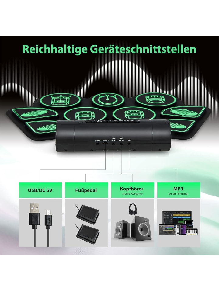 COSTWAY 9 Pads E-Drum in Schwarz günstig kaufen 47 cm