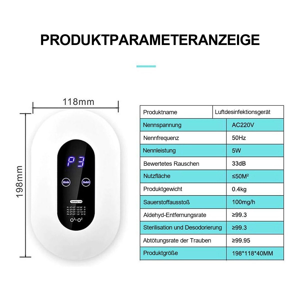 Yoyaxi Luftreiniger Luftreiniger - intelligente Luftdesinfektionsmaschine, Haushaltsgerät mit negativen Ionen und Ozon, Formaldehydpurifikator