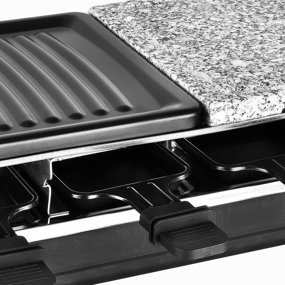 KESSMANN Raclette Raclette Grill mit Pfännchen elektrisch 8 Personen Inkl. 8 Spachteln &, 8 Raclettepfännchen, 1200,00 W, Grill & Granit Platte antihaft Grillplatte mobil Campinggrill Pfanne