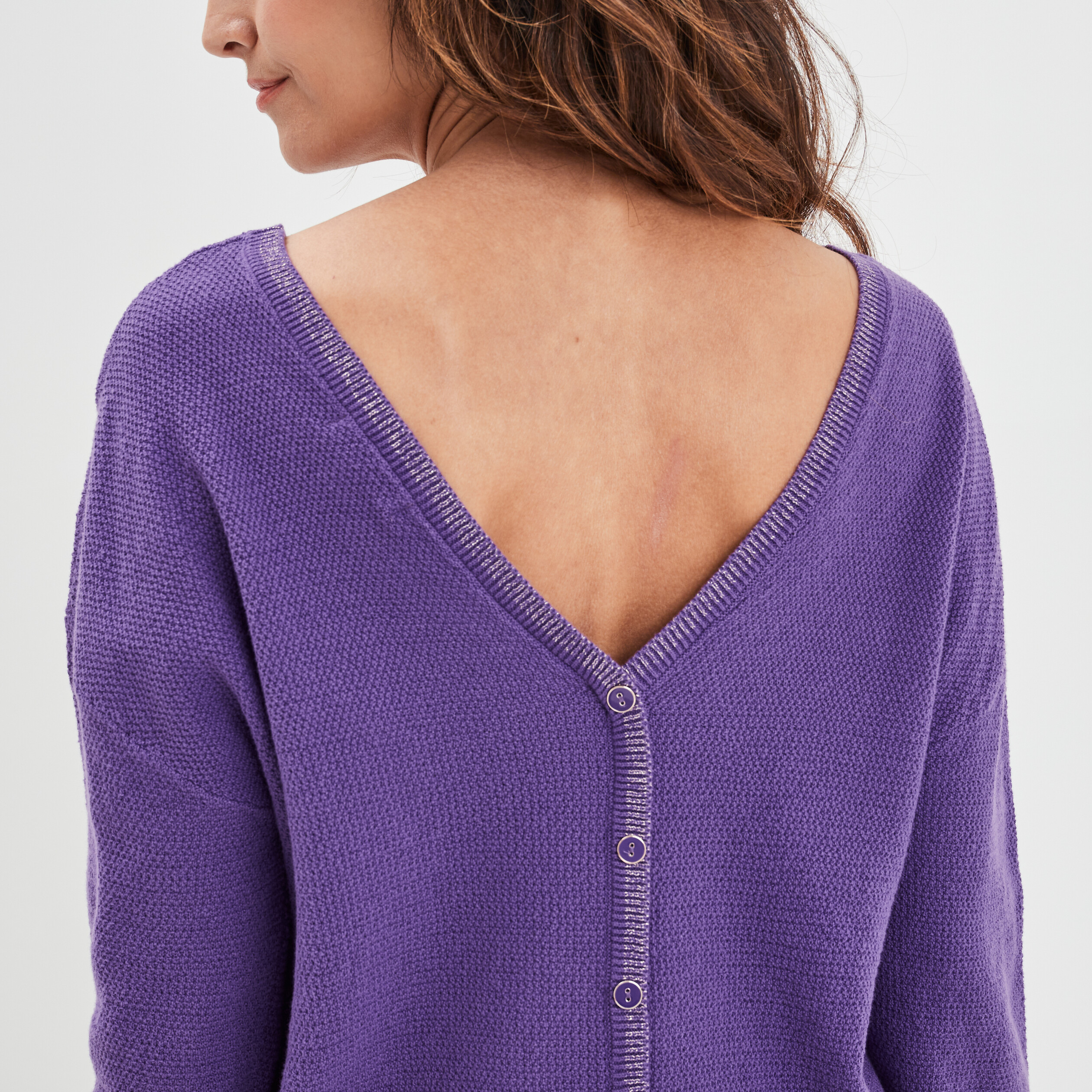 Pull gilet recto-verso col en V violet femme | La Halle