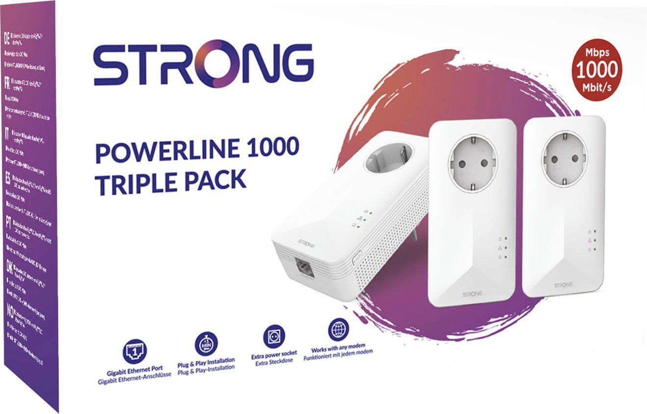 Strong Powerline 500 Dreierpack Reichweitenverstärker, 500 Mbit/s, 3 Einheiten