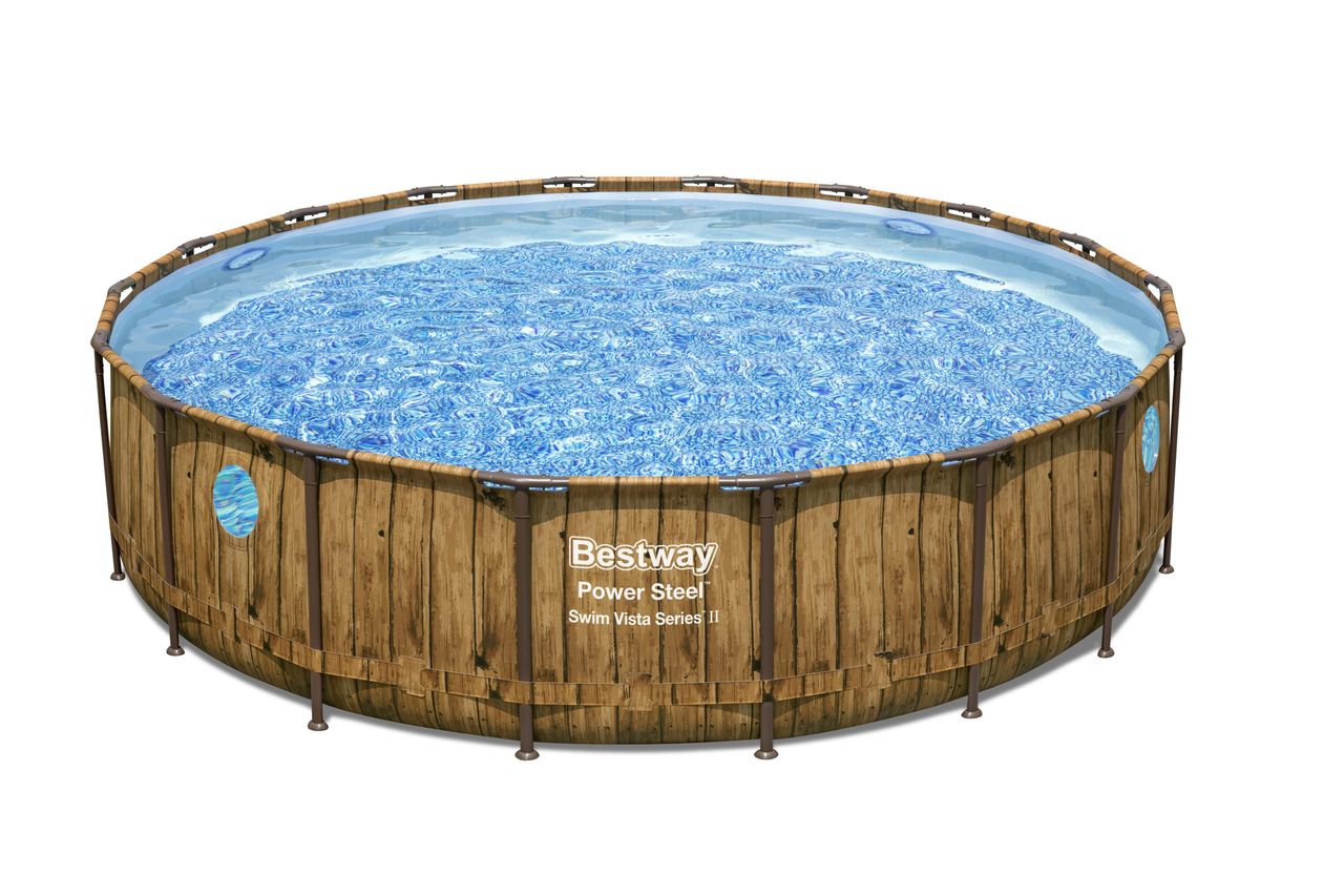 Bestway Power Steel™ Swim Vista Series™ Frame Pool Komplett-Set mit Filterpumpe, Holz-Optik