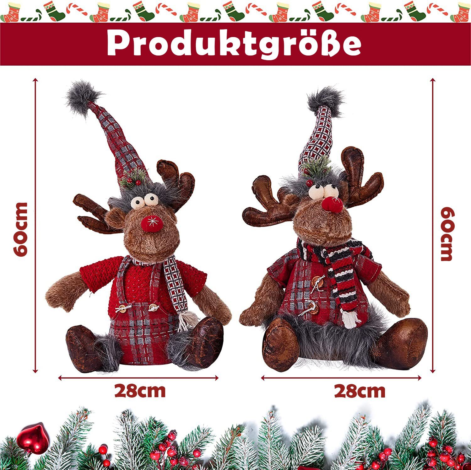 KAHOO Weihnachtsfigur Kuscheltiere, Elchpuppe (2 St), 28x60cm, Dekofigur