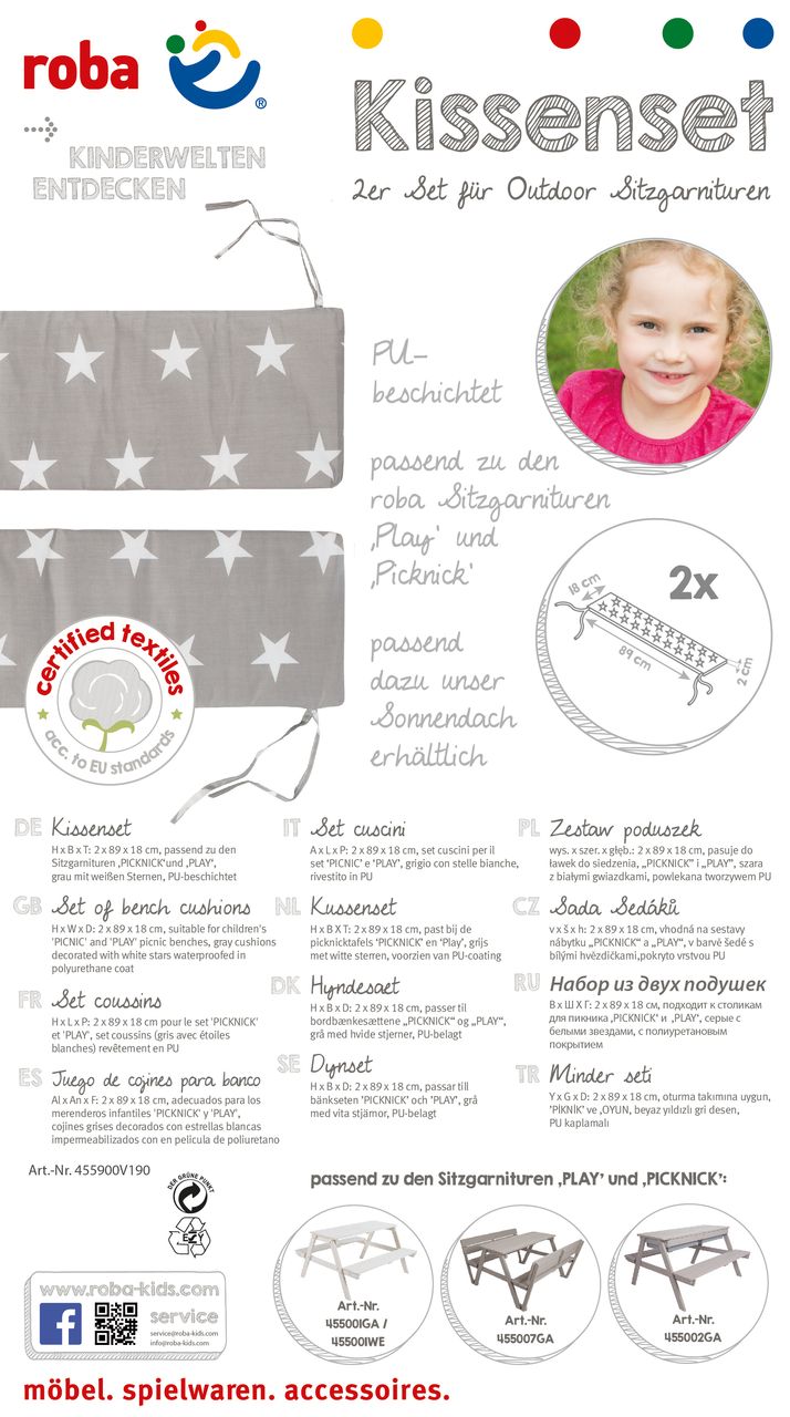 Roba Bankkissenset 'Little Stars', PU-beschichtet, passend zu Sitzgarnituren 'Picknick' und 'Play'