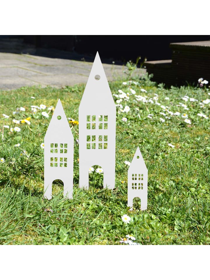 UNUS 3er Set Gartenstecker Rost Häuser in Weiß günstig kaufen onesize