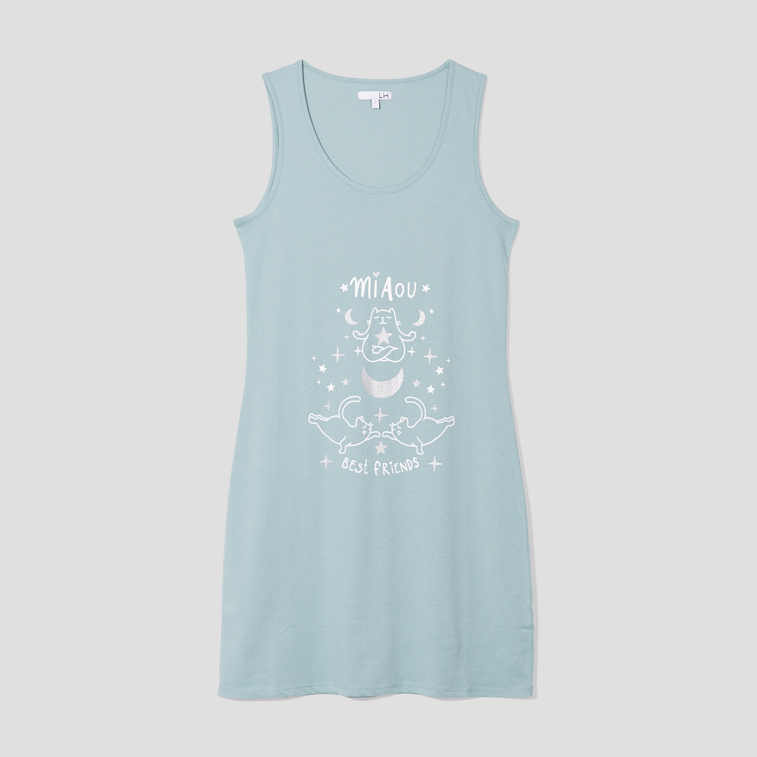 Chemise de nuit sans manches coton bleu gris femme | La Halle