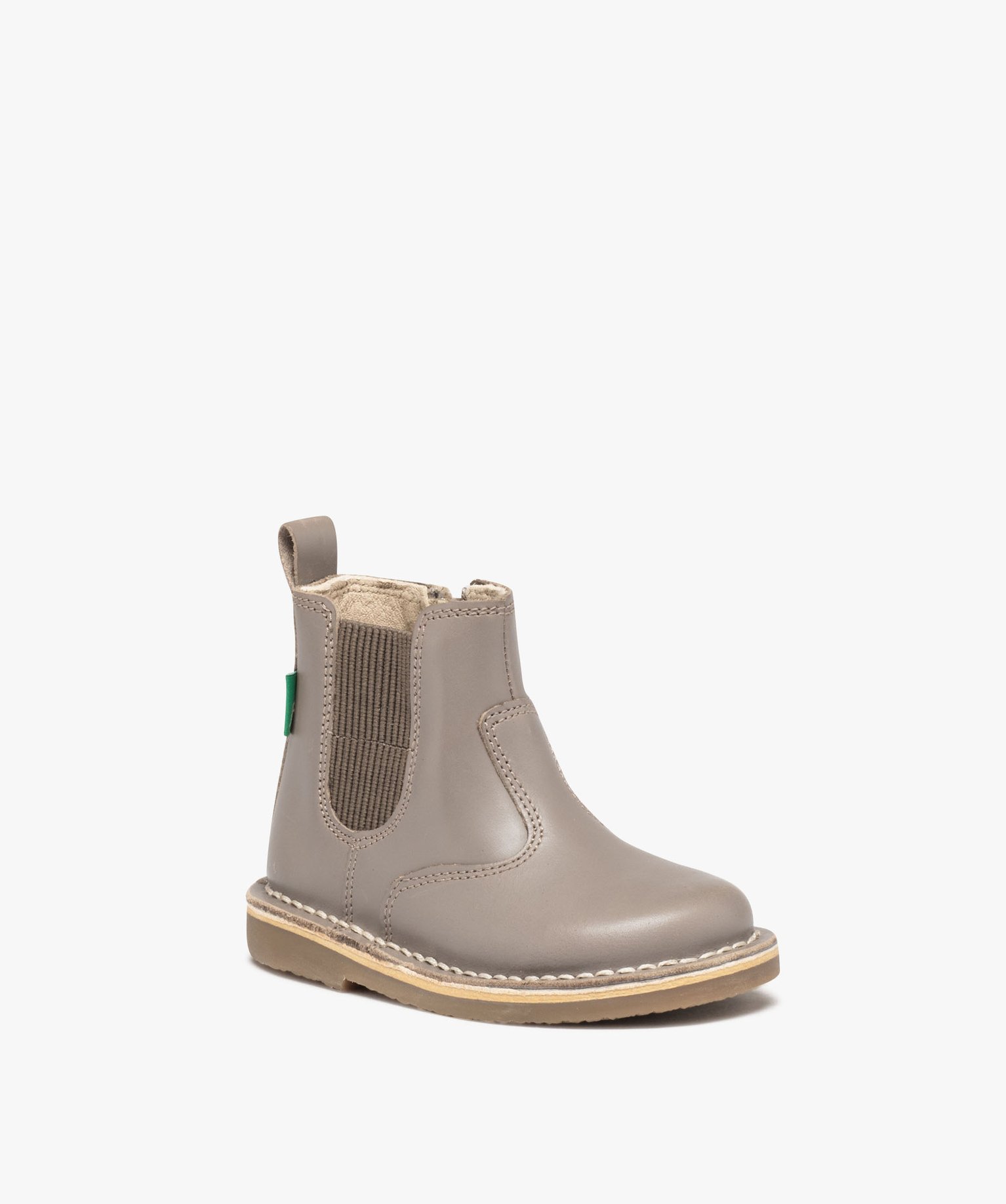 Boots bébé fille unies en cuir style Chelsea - Kickers taupe | GEMO