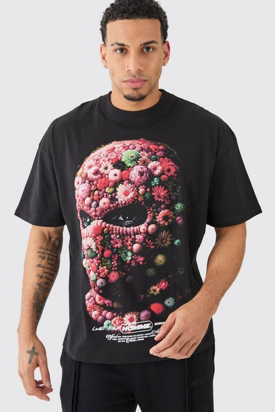 Oversize T-Shirt mit floralem Masken-Print
