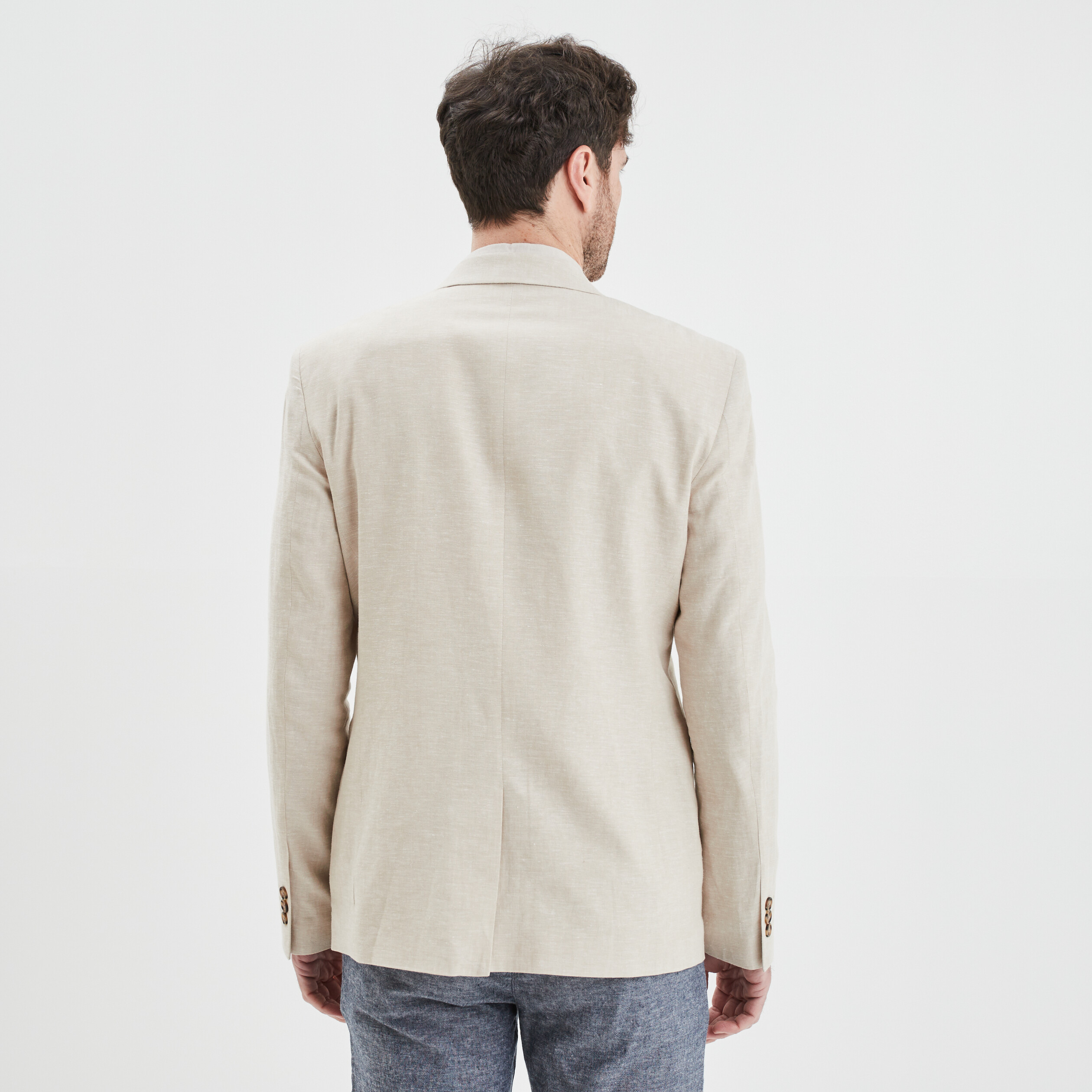 Veste esprit blazer droite courte en lin ecru homme | La Halle