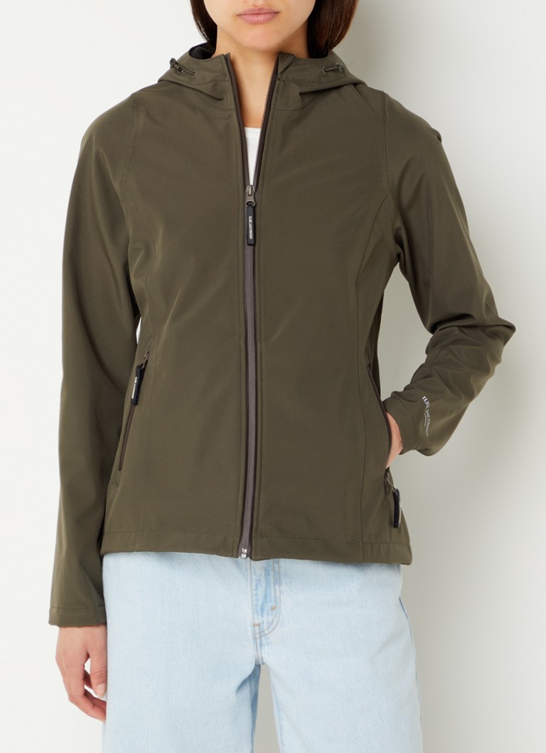 Jaqueta softshell Ilse Jacobsen com capuz e bolsos com zíper.
