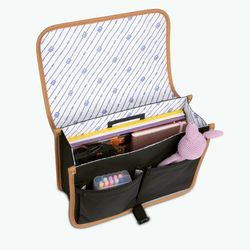 Discover Small Collodi Black Schoolbag with Flap