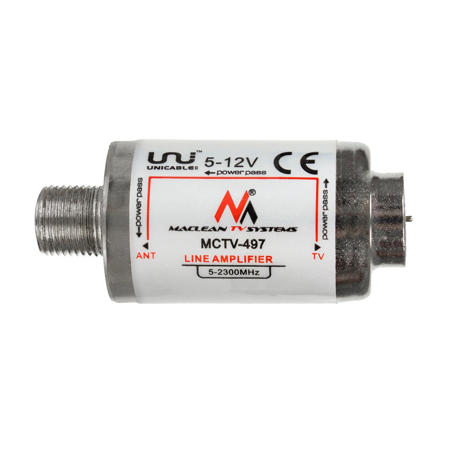 Maclean MCTV-497 Verstärker (Antennenverstärker für TV-Signale DVB-T und DVB-T2, 20dB, 5-2300 MHz)