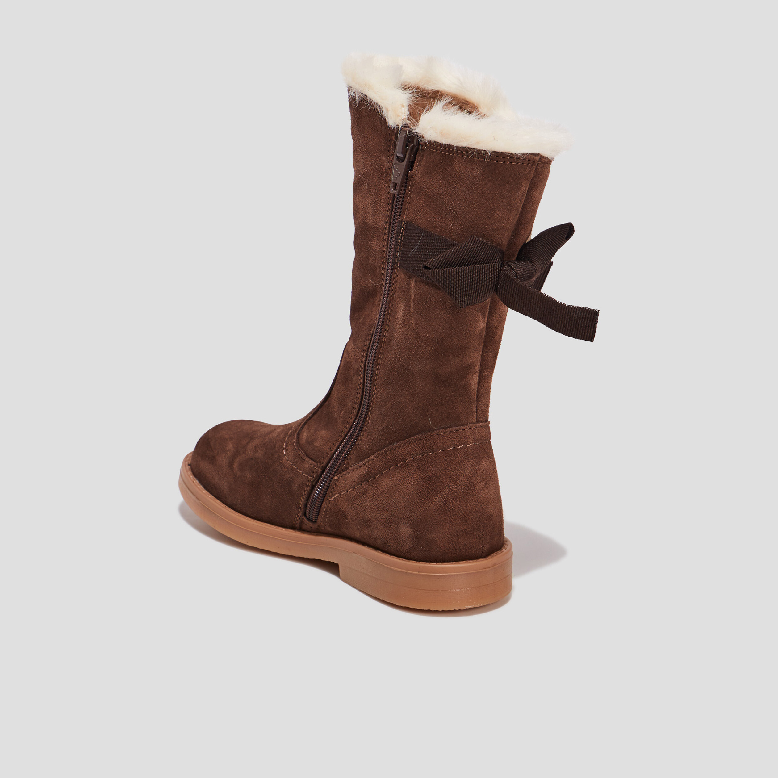Bottes avec noeuds en cuir marron fille | La Halle