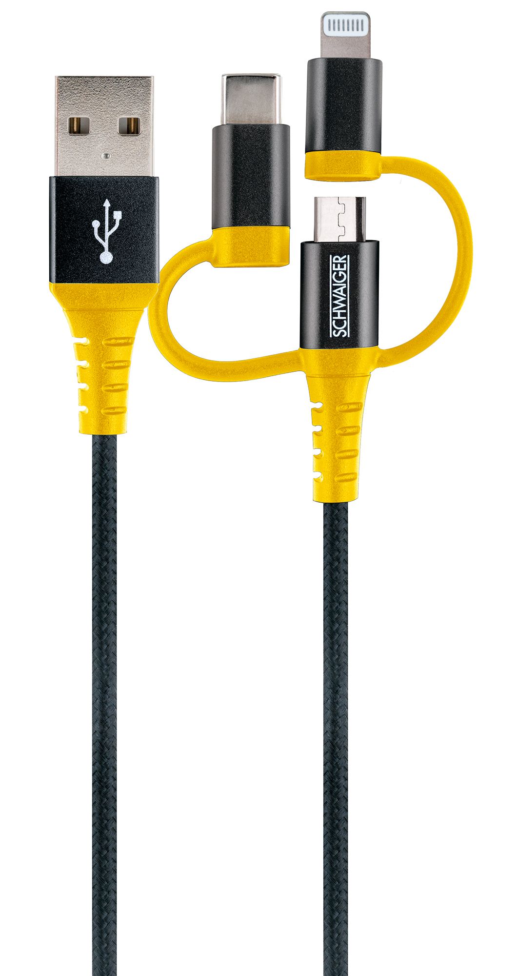 Schwaiger WKUU310 3-in-1 Gelb-schwarzes Ladekabel