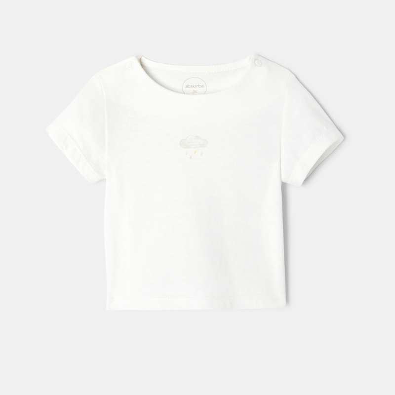 T-shirt manches courtes en coton bio blanc naissance Absorba